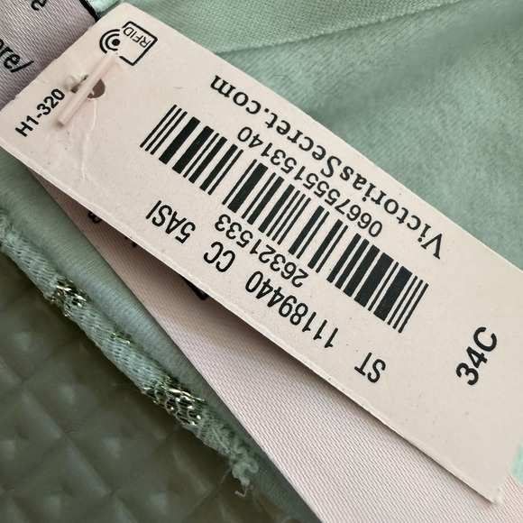NEW Victoria's Secret Rose Lace Shimmer Push-Up Bra 34C Very Sexy Mint Green - Picture 6 of 6